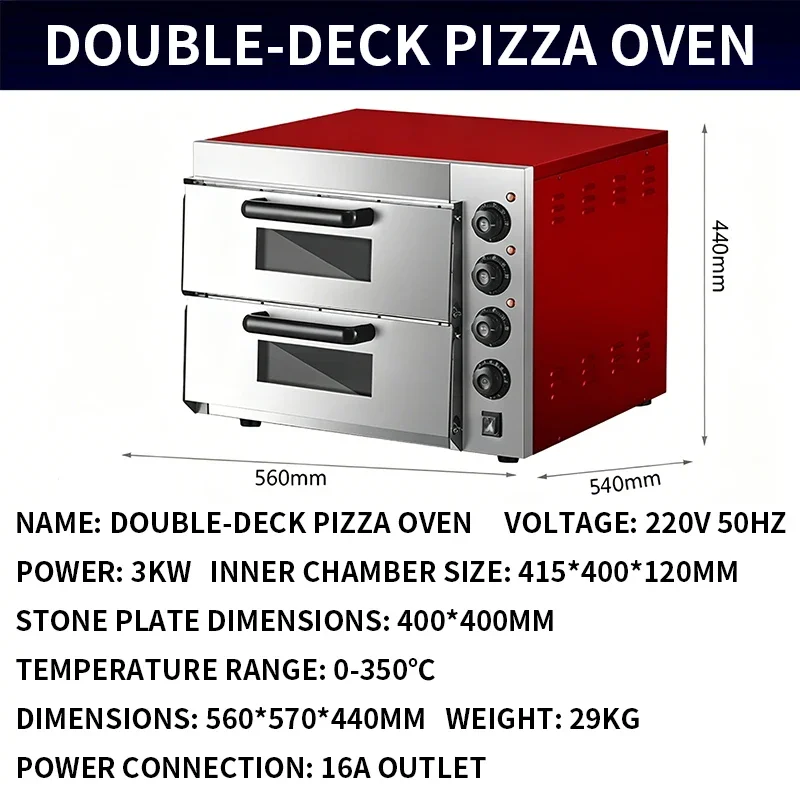 3000W Commercial Double-Deck Pizza Oven, Wide-Body Electric Oven with Built-in Stone Plate and Adjustable Temperature