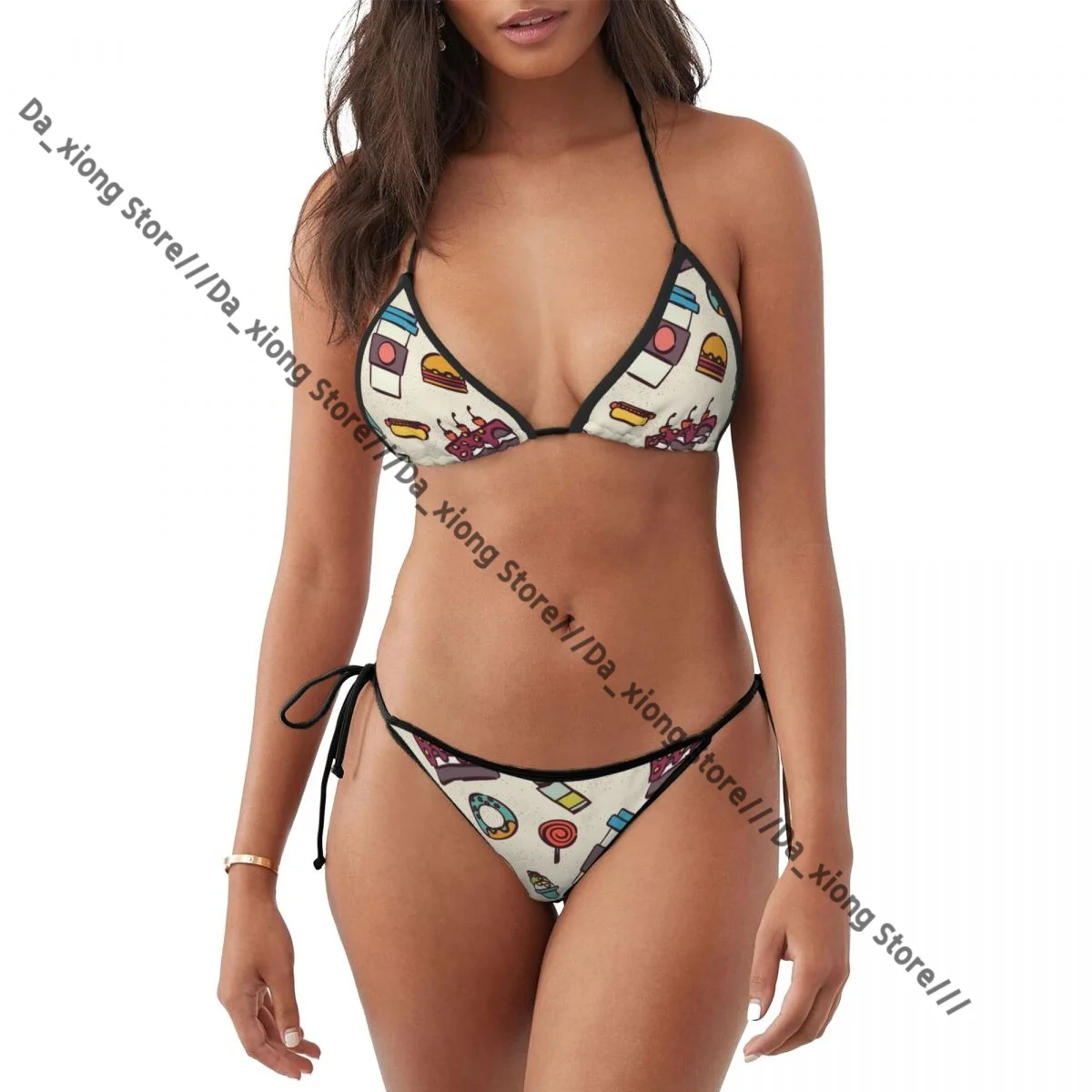Costumi da bagno modello alimentare Donna Bikini sexy Costumi da bagno Costume da bagno Micro infradito Abbigliamento da spiaggia bordato