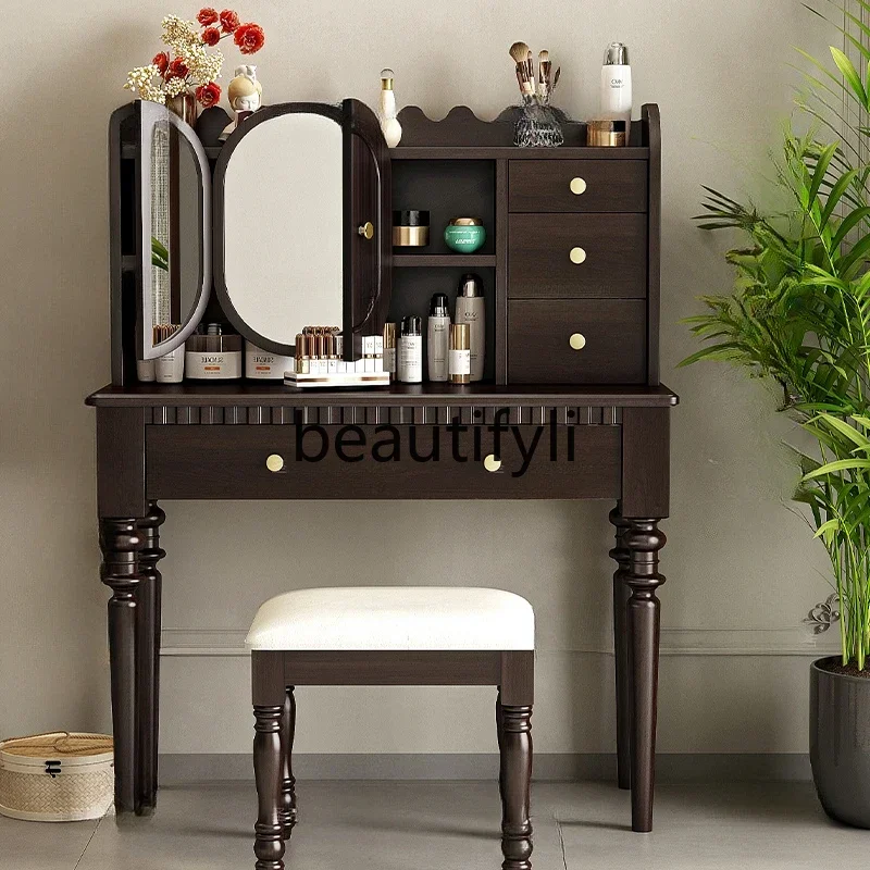 American retro solid wood dresser, makeup table, mirror desk, dressing integrated table, storage table