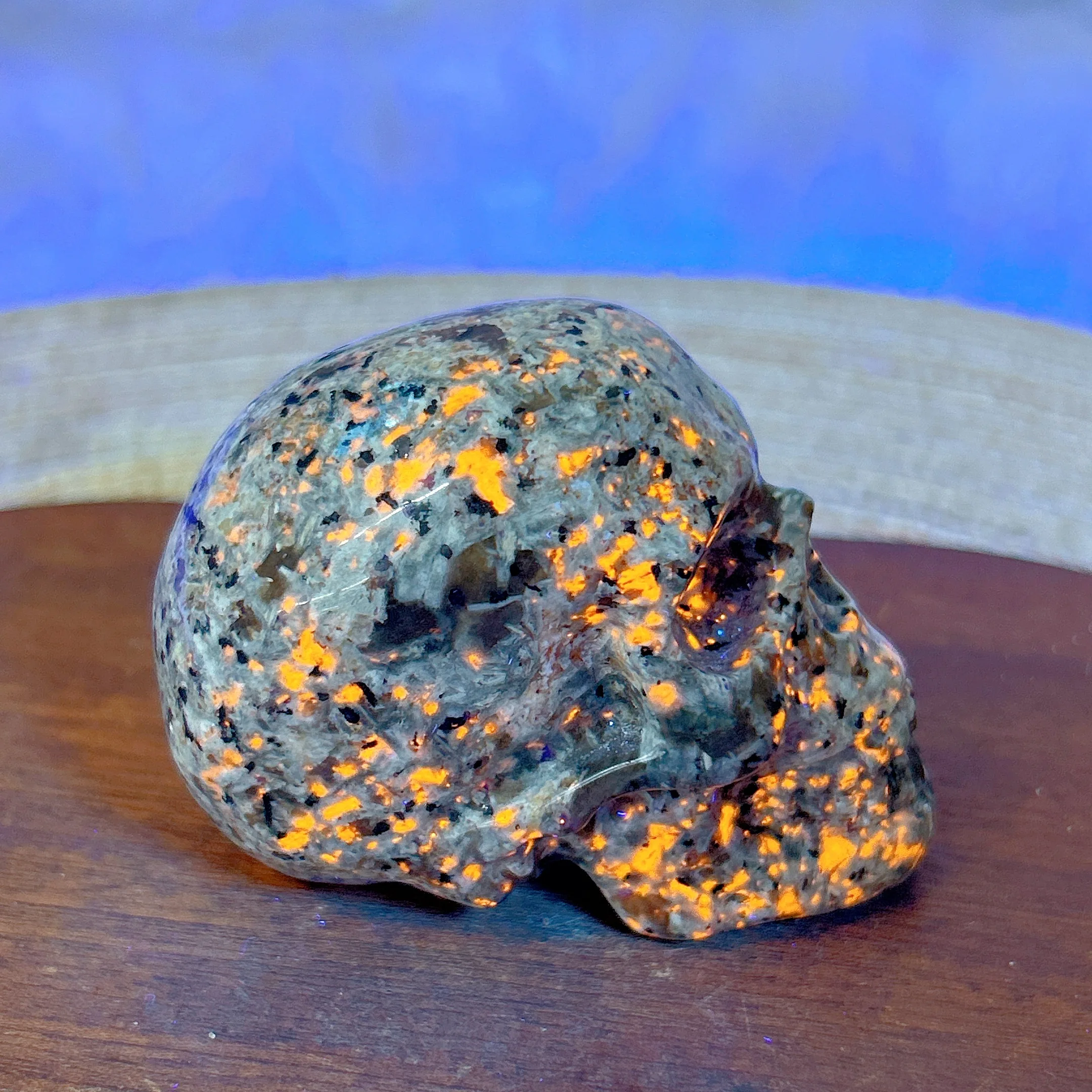 Natural Crystal Yooperlite Skull Carving UV Light Reactive Healing Energy Mineral Reiki Ore Home