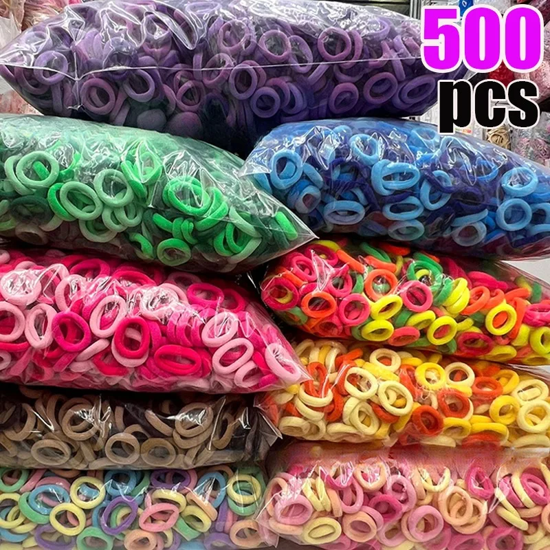 500Pcs Small Colorful Rubber Hairbands for Girls Kids Basic Nylon Ponytail Holder Scrunchie Ealstic Hair Ties Hair Accessories