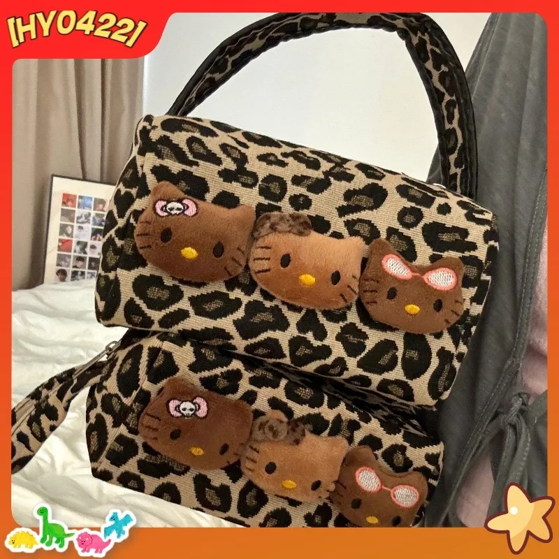 Leopard Print Kt Makeup Bag Large Capacity Portable Commute Travel Handbag Women Cosmetic Toiletry Storage Organizer Bag