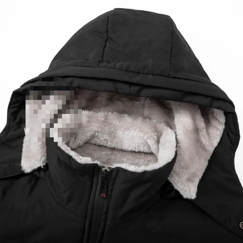 Men's Thickened Winter Fleece Jacket with Hood Lined Warm Casual Outerwear for Middle-Aged Men