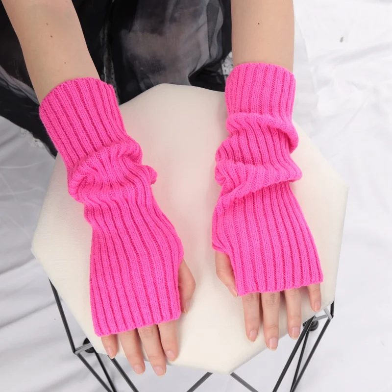 Women Long Fingerless Gloves Fashion Winter Warmer Mitten Arm Sleeve Casual Soft Girl Goth Clothes Punk Cosplay Accessories