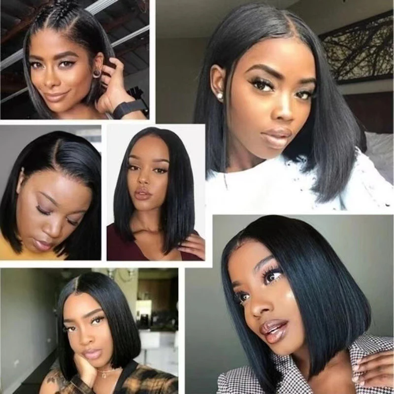 Lady mode Bob coupe de cheveux soirée habiller vêtements Match chapeaux côté balayé frange cheveux courts femme quotidien Style court perruque