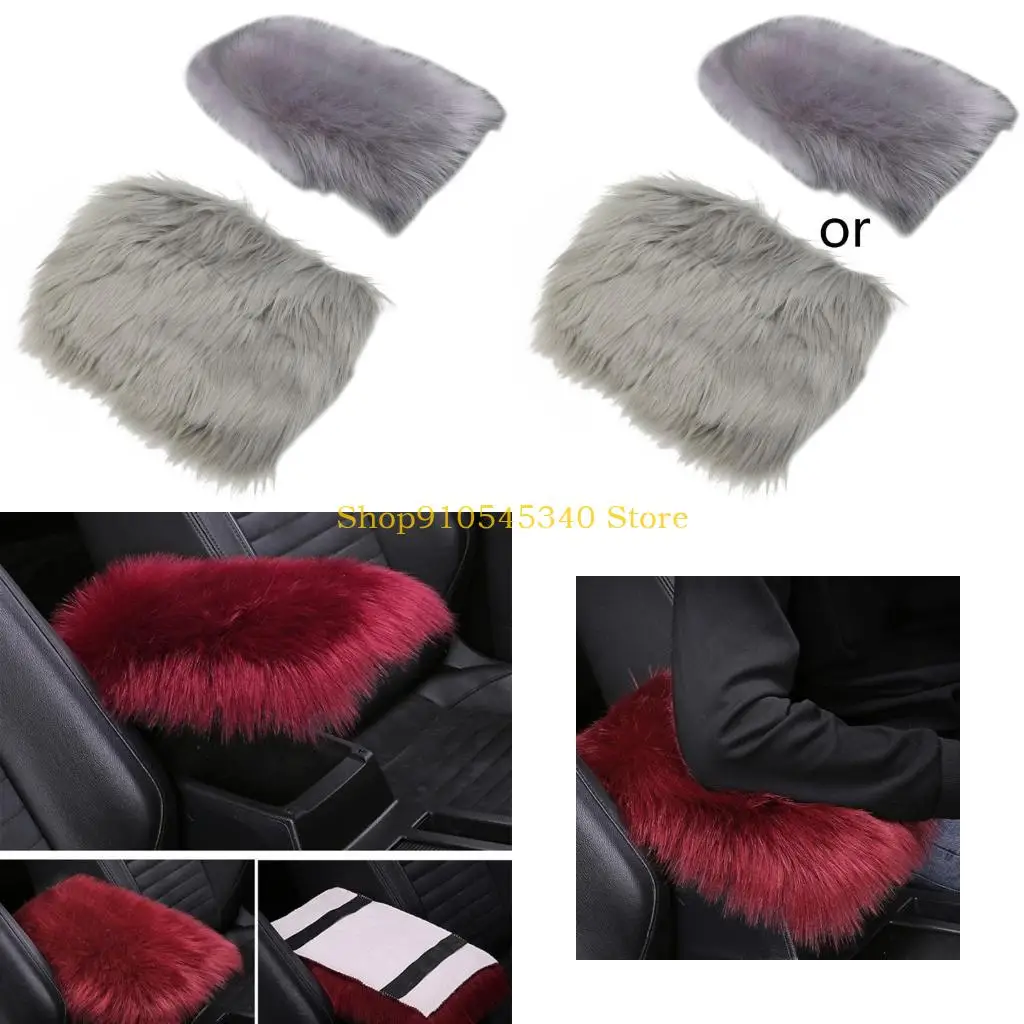 

U2JA Center Console Cushion Pad Cover Furry Armrest Box Cover Sheepskin Wool Fur Soft Car Interior Accessories for Women
