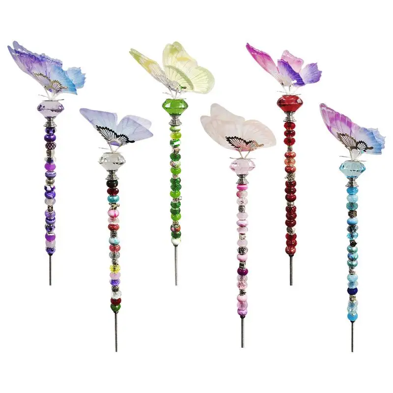 Fairy Wand Garden Stakes Kit 138 Pieces Handmade Fairy Garden Stakes 6 Threaded Rod Beads Kits 6 Crystal 6 Nuts 90 Hole Beads