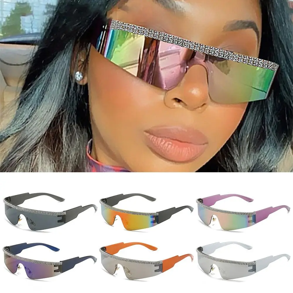 

Rimless Diamond Shades Cyberpunk Hip Hop Visor Eyewear Y2K Sunglasses One Piece Goggles Wrap Around Sunglasses