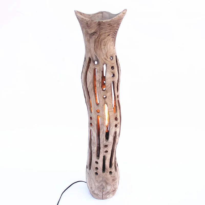 Professional handmade hollow log craft floor lamp, pastoral warm homestay decorative lamps