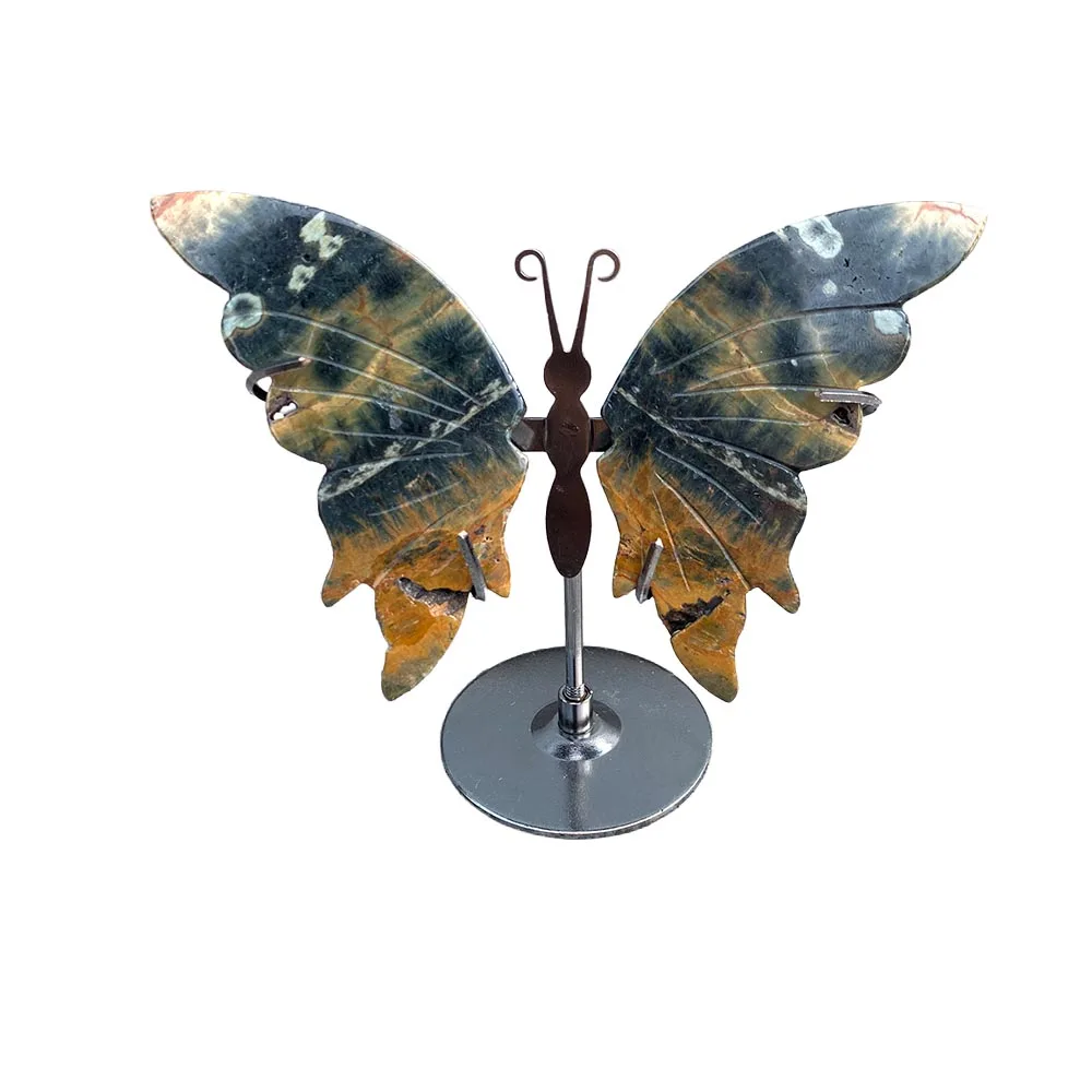 9 To 10cm Ocean Jasper Butterfly Carving with Detachable Stand Crystal Figurine Reiki Healing Energy Stone Spiritual Decor Gift