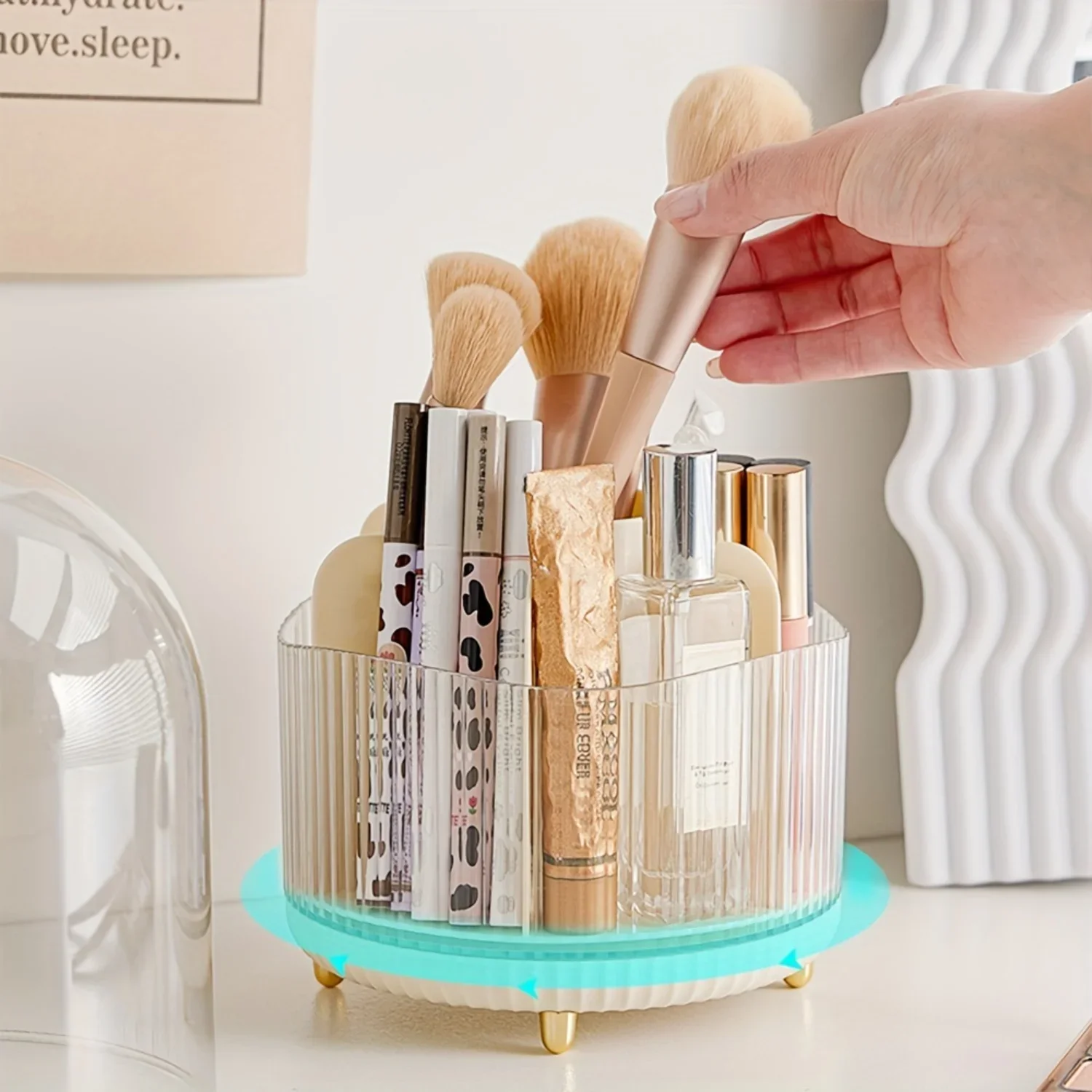 

360° Rotating Makeup Organizer for Brushes, Lipsticks, Skincare Products - Organize Vanity in Style!