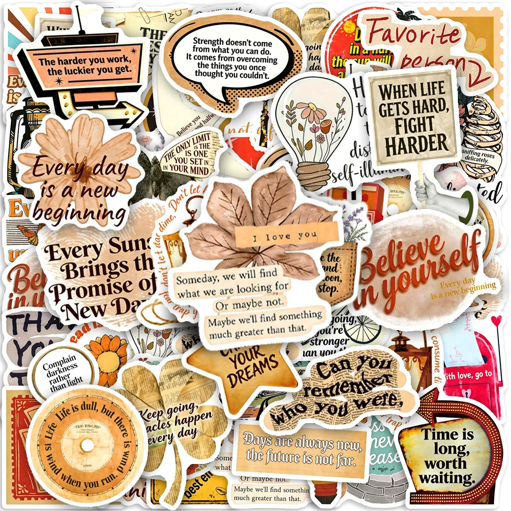 

10/30/50pcs Vintage Artistic Inspirational Phrases Stickers DIY Stationery Luggage Phone Scrapbook Cool Waterproof Sticker Decor