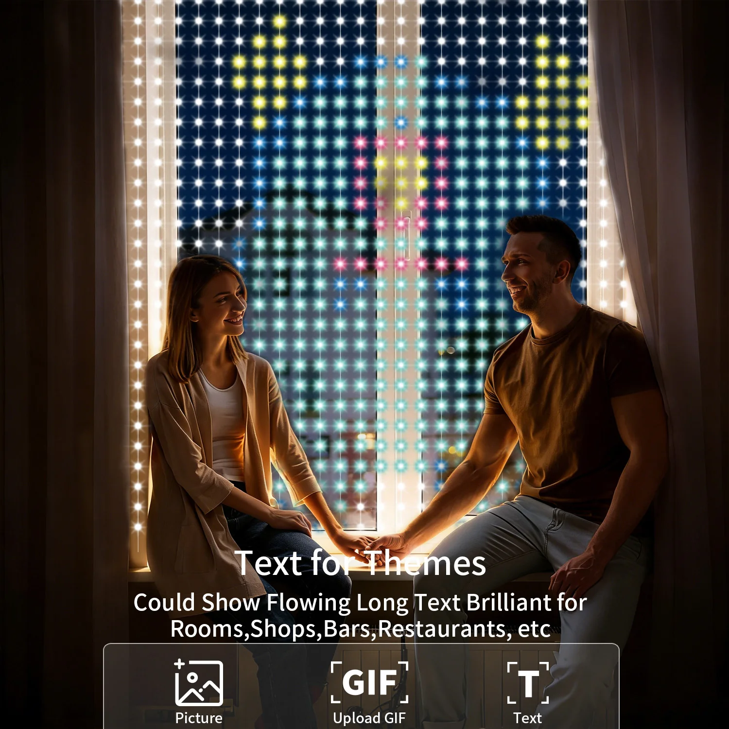 

Интеллектуальные светодиодные гирлянды-шторы, музыкальный ритм, управление через приложение, настраиваемый цвет, текст и узоры, световая гирлянда для домашнего декора