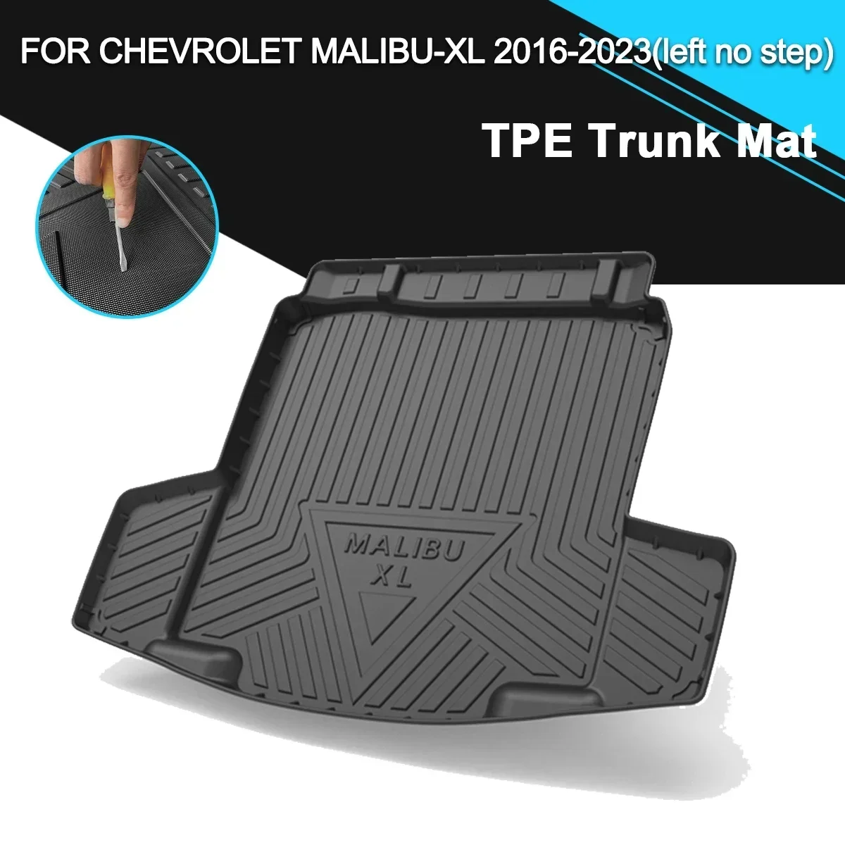 Car Rear Trunk Cover Mat Rubber TPE Waterproof Non-Slip Cargo Liner Accessories For Chevrolet MALIBU-XL 2016-2023(left no step)