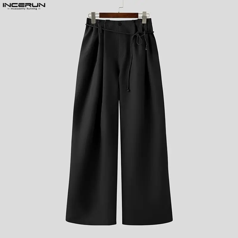 

Мужские брюки INCERUN, однотонные, плиссированные, на шнуровке, повседневные, широкие, в стиле стритвир, свободные, модные, длинные