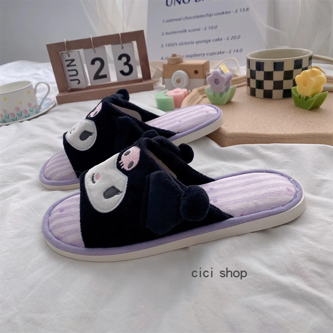 Anime Slippers Japanese Style Kuromi Lolita Home Shoes Kawaii Women Girl Indoor Shoes For Summer Autumn Non-slip Sweat