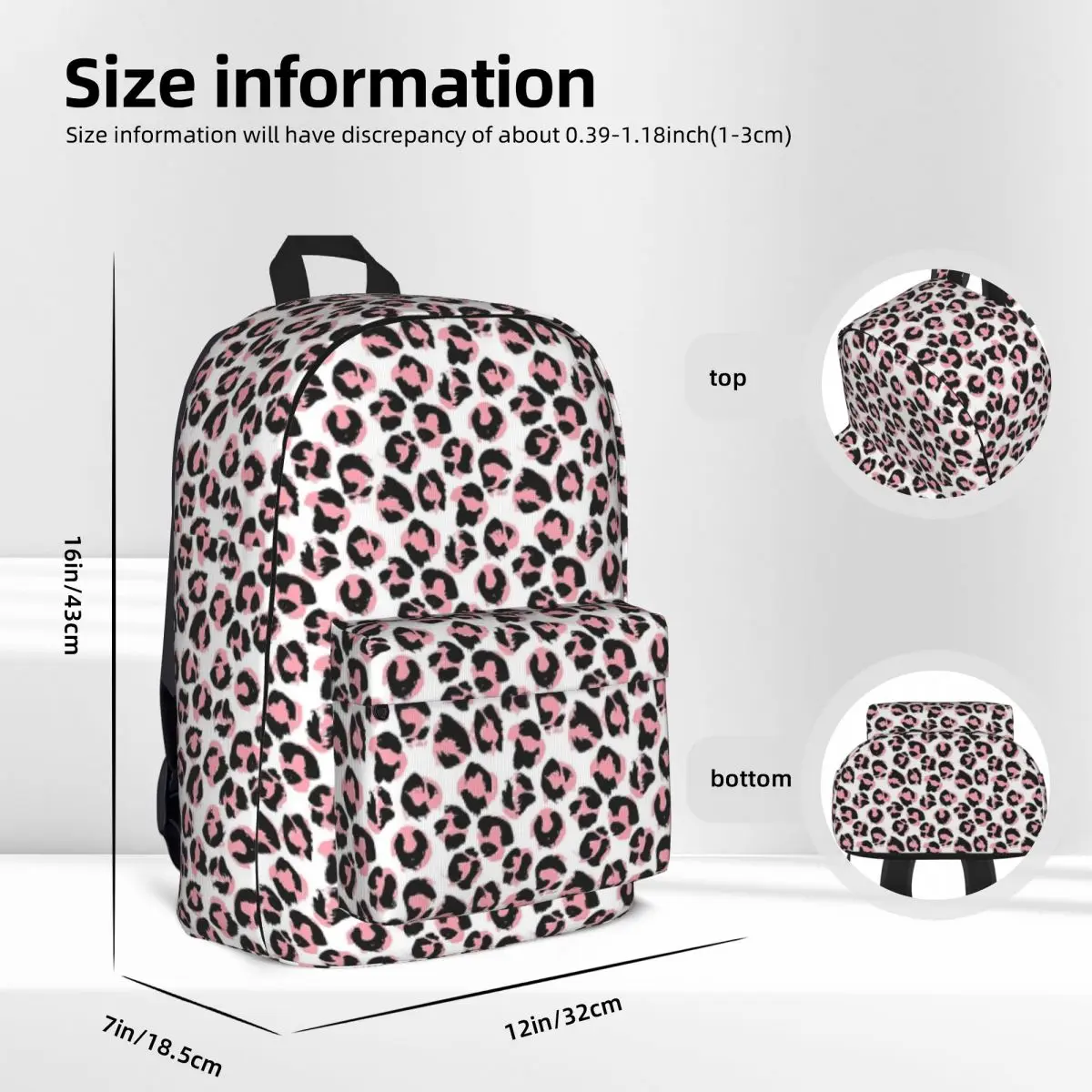 Pink Leopard Backpacks Large Capacity Book bag Shoulder Bag Laptop Rucksack Waterproof Travel Rucksack Children School Bag