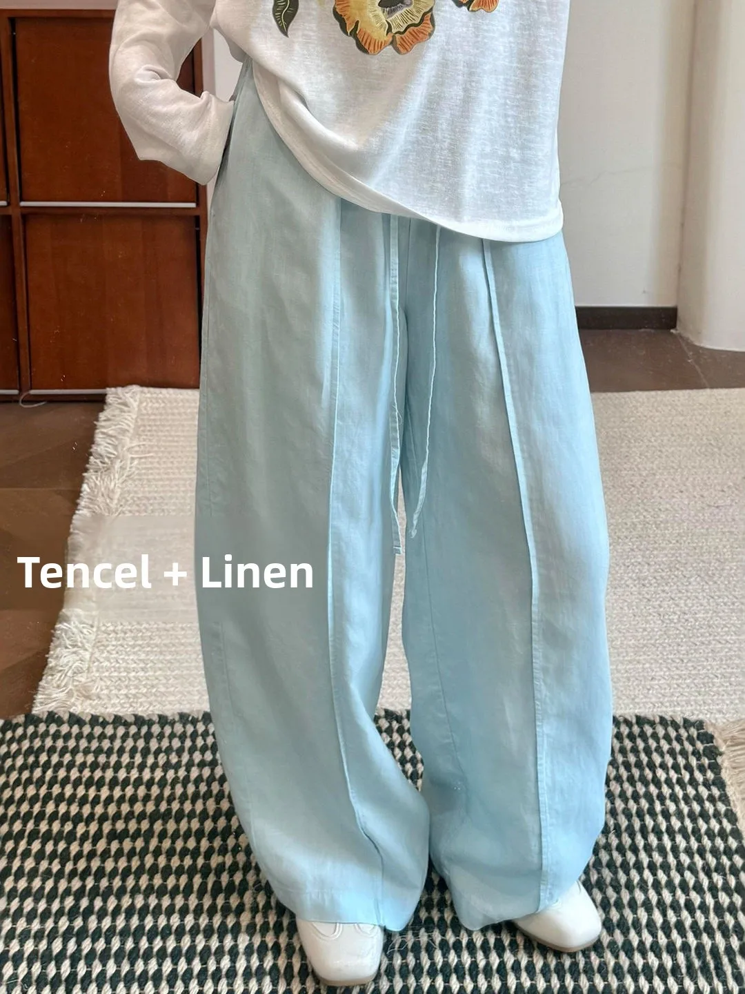 

High Waist Casual Straight Leg Pants Extra Large Size Quick Dry Floor Length Ice Silk Wide Leg Trousers American Style Summer...