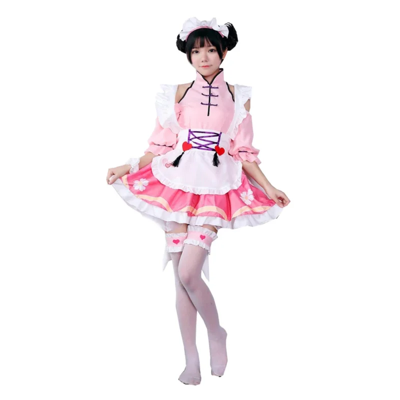 Brdwn 아레나 오브 밸러 게임 걸스 샤오 차오 키노모토 코스프레 의상, 사쿠라 로리타 앞치마, 메이드 원피스