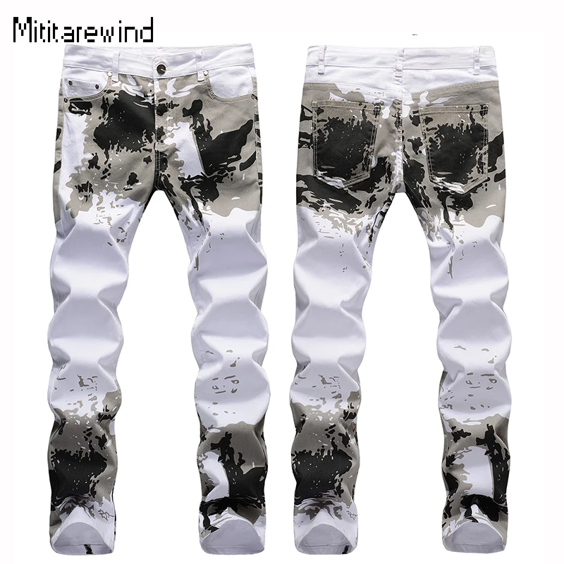 

American Camouflage Print Jeans for Men High Street Casual Pants Y2k Stretch Straight Skinny Jeans Youth Fashion Men Trousers