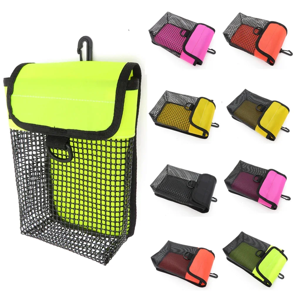 1pc Heavy Duty Mesh Bag With D Ring Scuba Dive Reel Snap Safety Marker Buoy Holder Storage Pocket Lightweight Carry Mesh Pouch