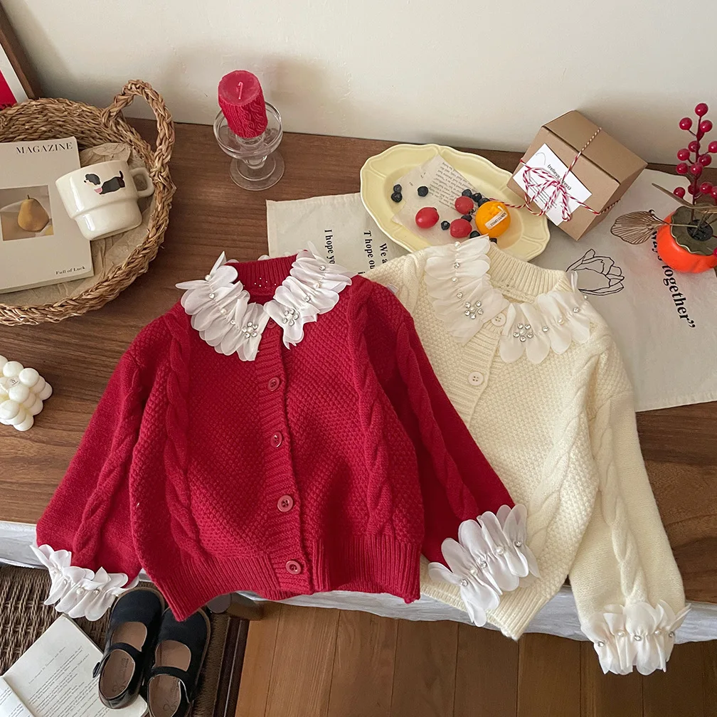 

2025 New Girls' Knitted Jacket Korean Children's Clothing Autumn New Girl Baby Warm Children's Cardigan Sweater