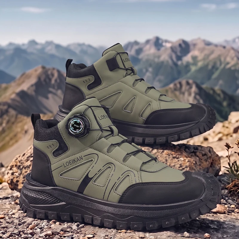 Herren High-Top Freizeitsneaker mit Drehknopf-Schnellschnürung, Schutzkappe und dicker rutschfester Sohle für den täglichen Pendelverkehr und das Gehen auf der Straße. – Detail 10