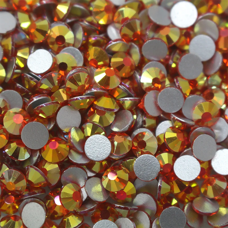 2058 Quality golden orange Non hotfix rhinestone Fire opal color Flat Back rhinestones facets crystal ab nail art or weddi