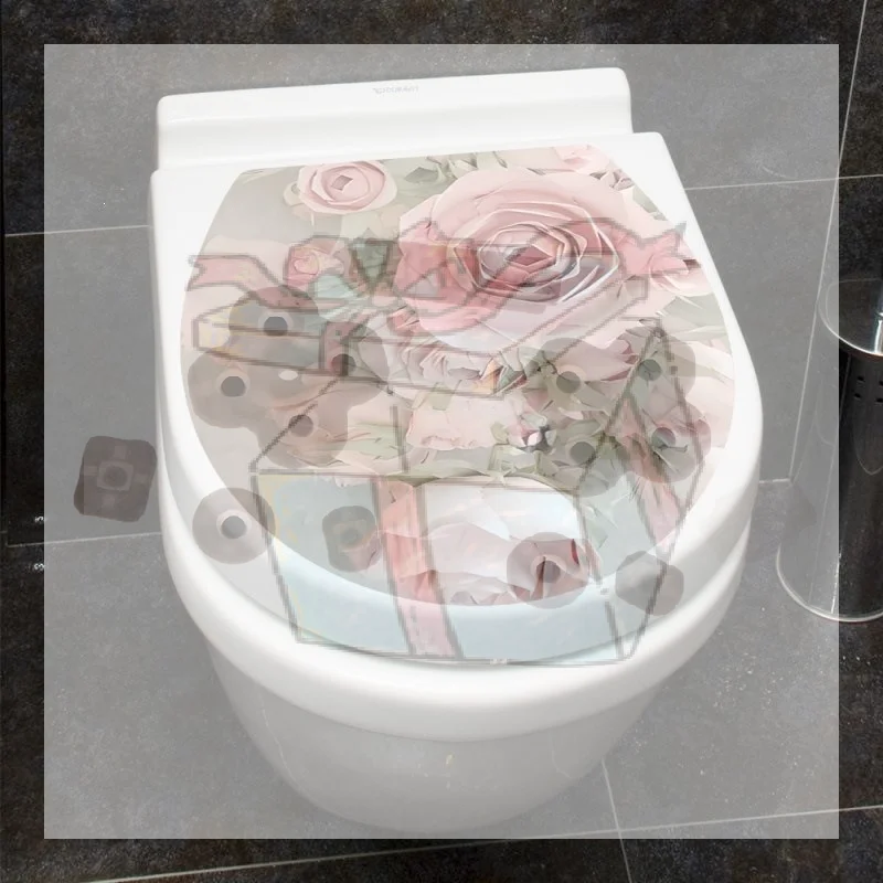 【CC】Rose Toilet Lid PVC Sticker Waterproof Self Adhesive Custom Design For Bath Decor
