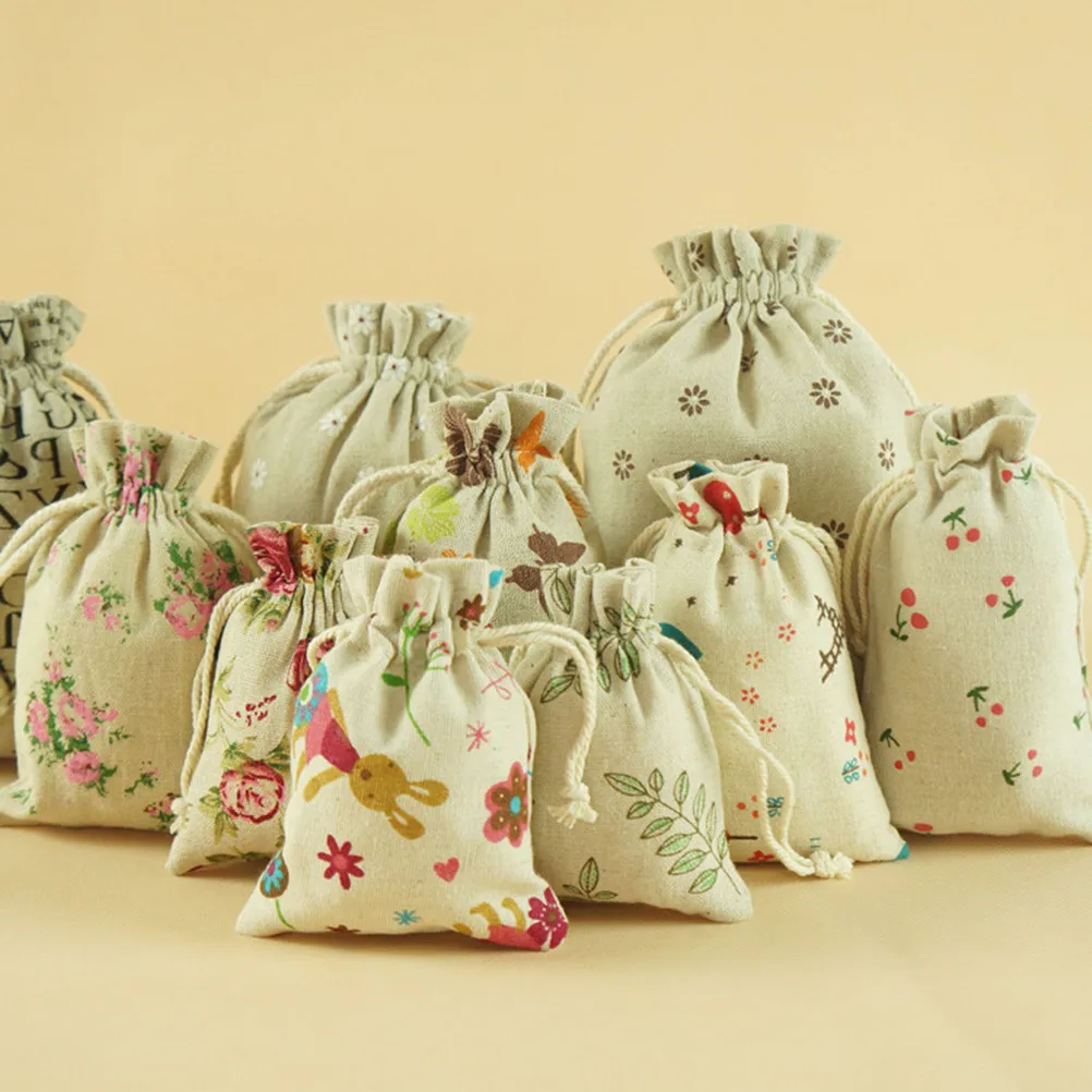 

20pcs Small Linen Gift Bags Burlap Drawstring Pouches Lightweight Jewelry Storage Wedding 9x12cm Leaves Pattern
