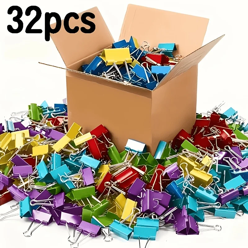 32Pcs Colorful Binder Clips Random Color, Metal Paper Clips for Office School Home, File Photo Receipt Fastening