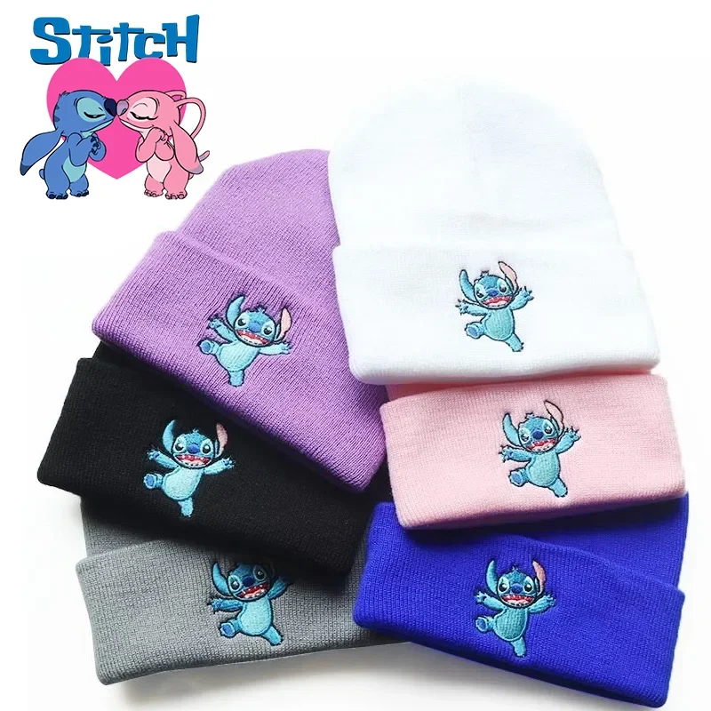 Disney Stitch Embroidery Knitted Cap Beanies for Men Women Student Autumn Winter Warm Cold-proof Wool Cap Skullies Hat Gift