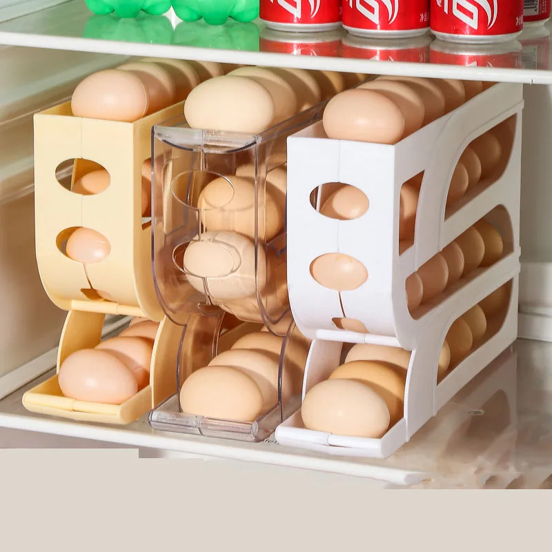 

1pc Slide Egg Storage Box Refrigerator Side Door Storage Box Egg Rolling Food Grade Egg Holder Tray Automatic Egg Rolling Egg