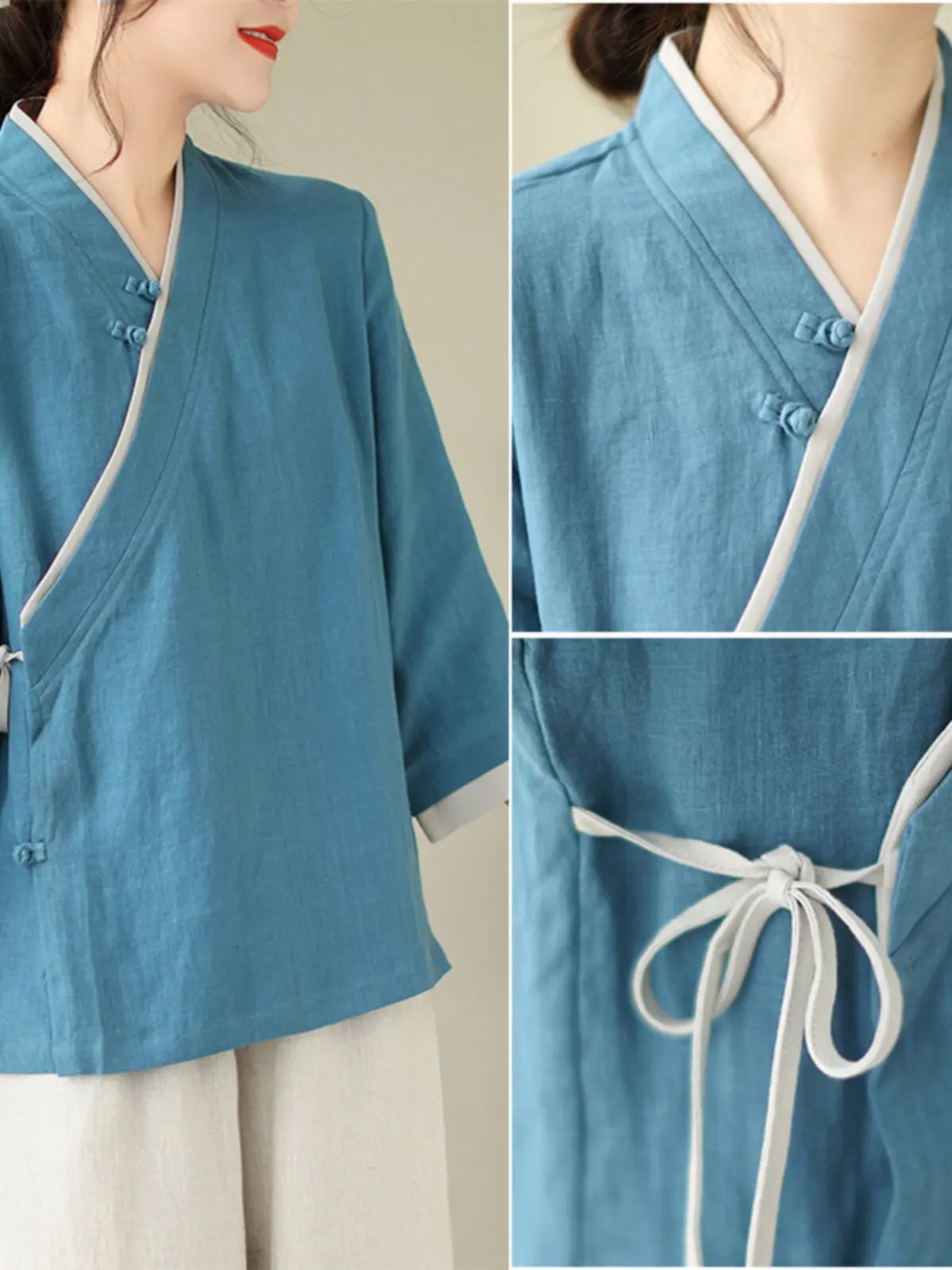 

Loose Fit Long Sleeve Zen Style Buddhist Casual Shirt Chinese Style Spring Open Cardigan Women's plus Size Inner Wear Top