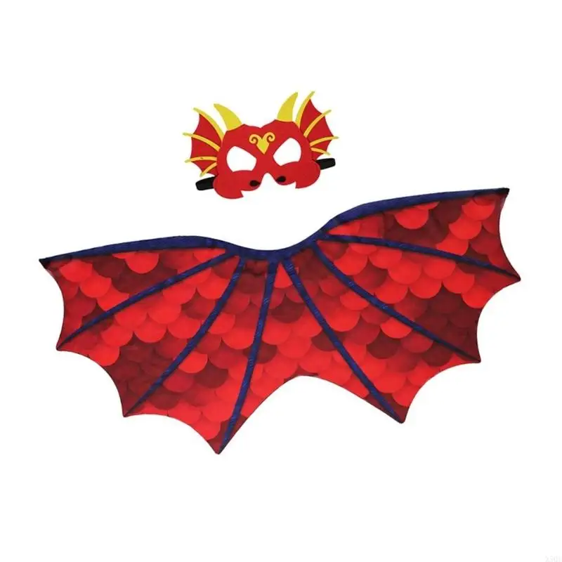 Children Dinosaur Costume Wing Cloak and Mask Set Halloween Dragon Wing and Mask for Kid Christmas Birthday Cosplay