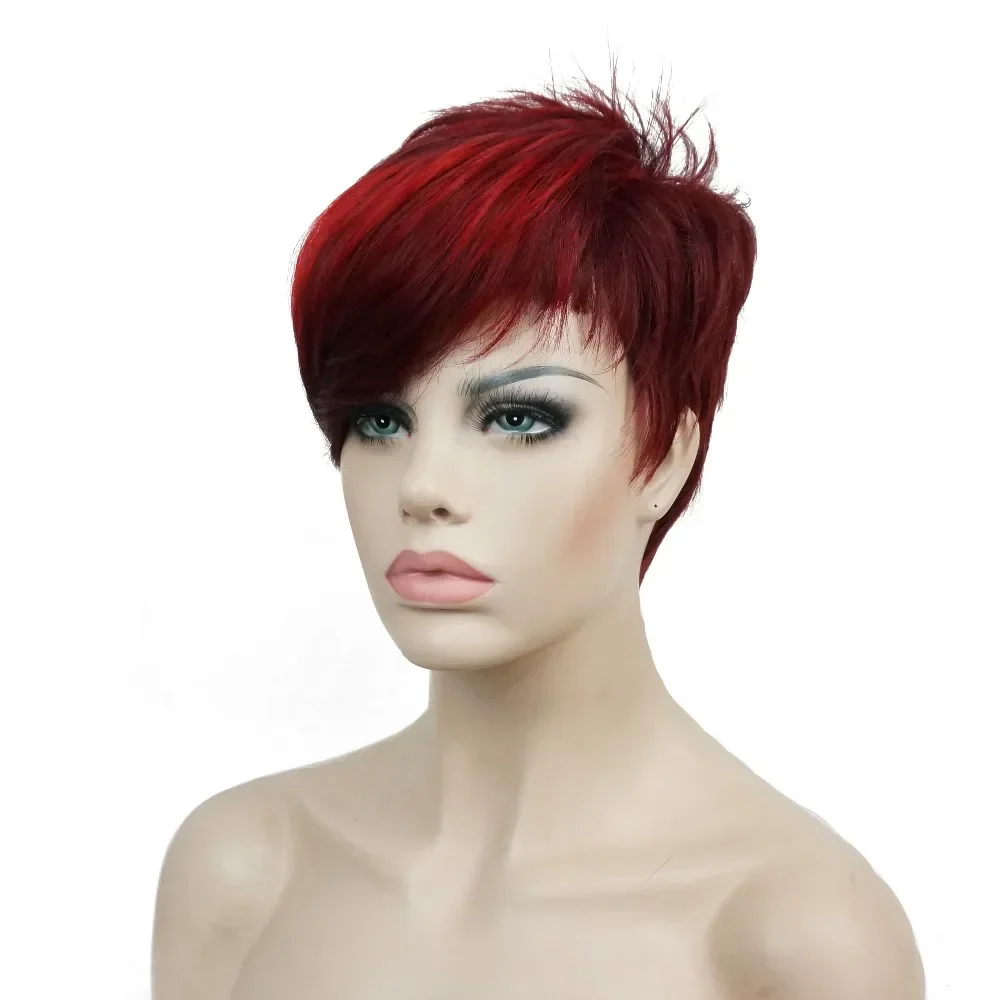 StrongBeauty Women\'s Red Short wig Pixie Cut Synthetic Capless Wigs Natural
