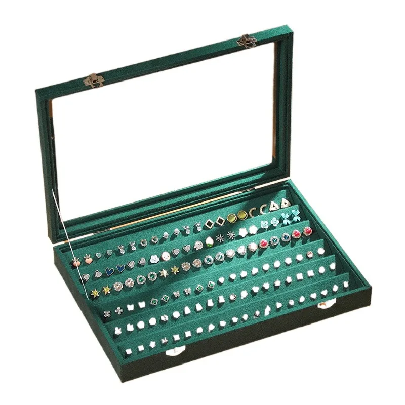 Caja de joyería de gran tamaño para mujer, organizador de anillos, collares, cajas de joyería, almacenamiento, pulsera, pendientes, bandeja transparente, accesorios de exhibición