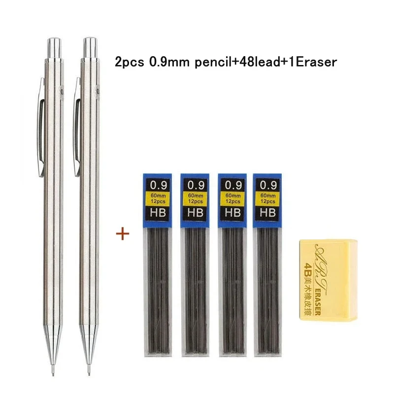 Vollmetall-Druckbleistift-Set 0,3 0,5 0,7 0,9 1,3 2,0 mm HB-Automatikbleistift mit Minen, für Kunst, Zeichnen, Schreiben, Skizzen