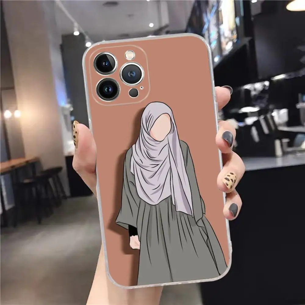 Caso de telefone muçulmano com menina árabe para iPhone, Capa para iPhone 15, 14, 11, 12, 13, Mini, Pro, XS, Max, 6, 7, 8 Plus, X, XR, SE, 2020