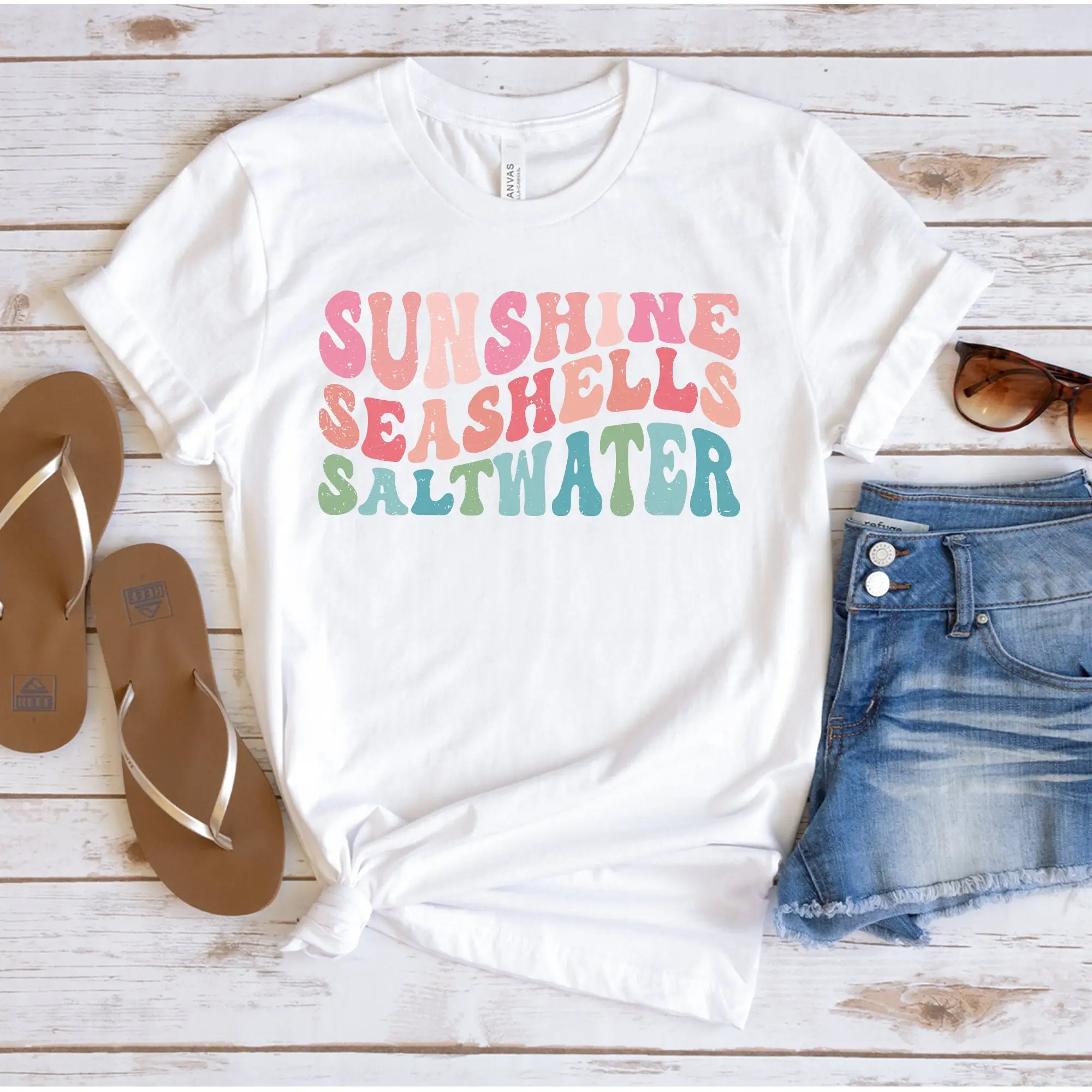 Saltwater Seashells Sunshine T Shirt Summer Vacation Beach