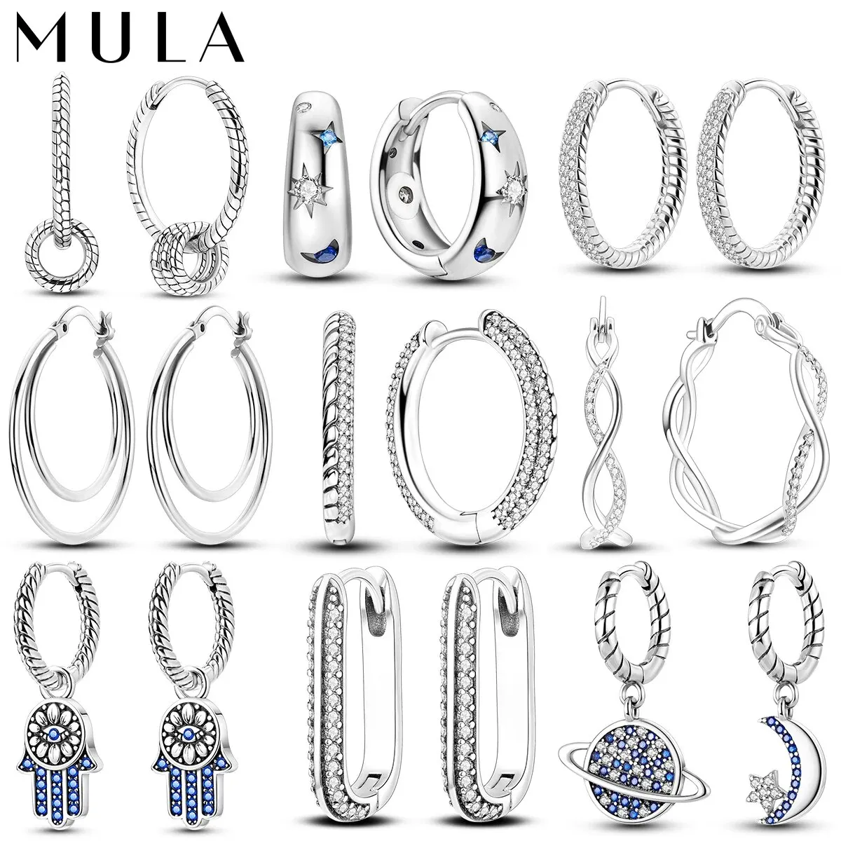 MULA 1PC Hoop Earrings For Women Silver Plated U-shape Sparkling Zircon Fashion Jewelry For Gift