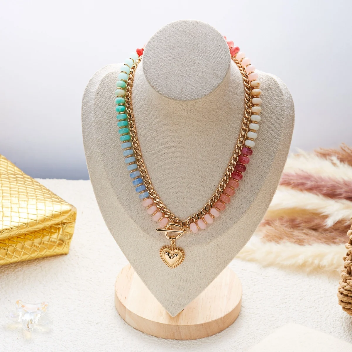 Y2K-Halskette mit Herzanhänger aus farblich abgestuften Harzperlen für Damen und Herren, Liebesherz, bunte Acrylperlen, Choker, ästhetischer Schmuck – Detail 21