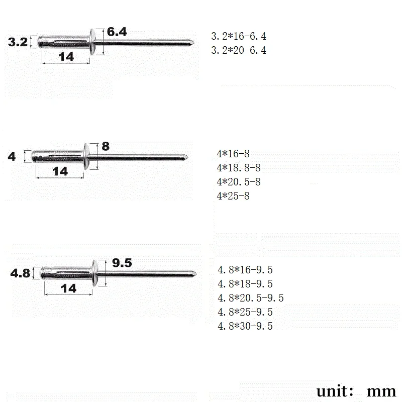 50 Uds. Remaches ciegos triples de aluminio, remache ciego Pop para automóvil, remache ciego estructural, remaches de bombilla de extensión de carga de aluminio