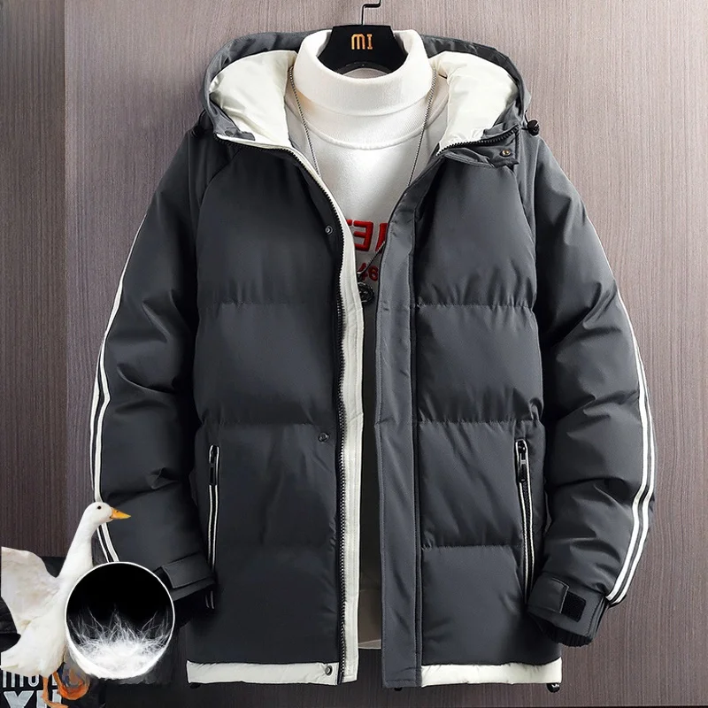 

Men's Winter Thiened Warm Cotton Jaet Hooded down Jaet Faion Urban Sle Long Sve Zipper Closure Polyester Fabric