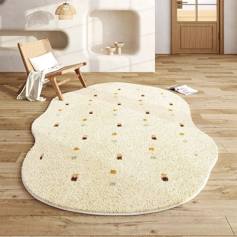 

Beige Shaped Living Room Carpet Creative Dopamine Polka Dot Print Bedroom Rug Simple Ins Style Home Decoration Coffee Table Mats