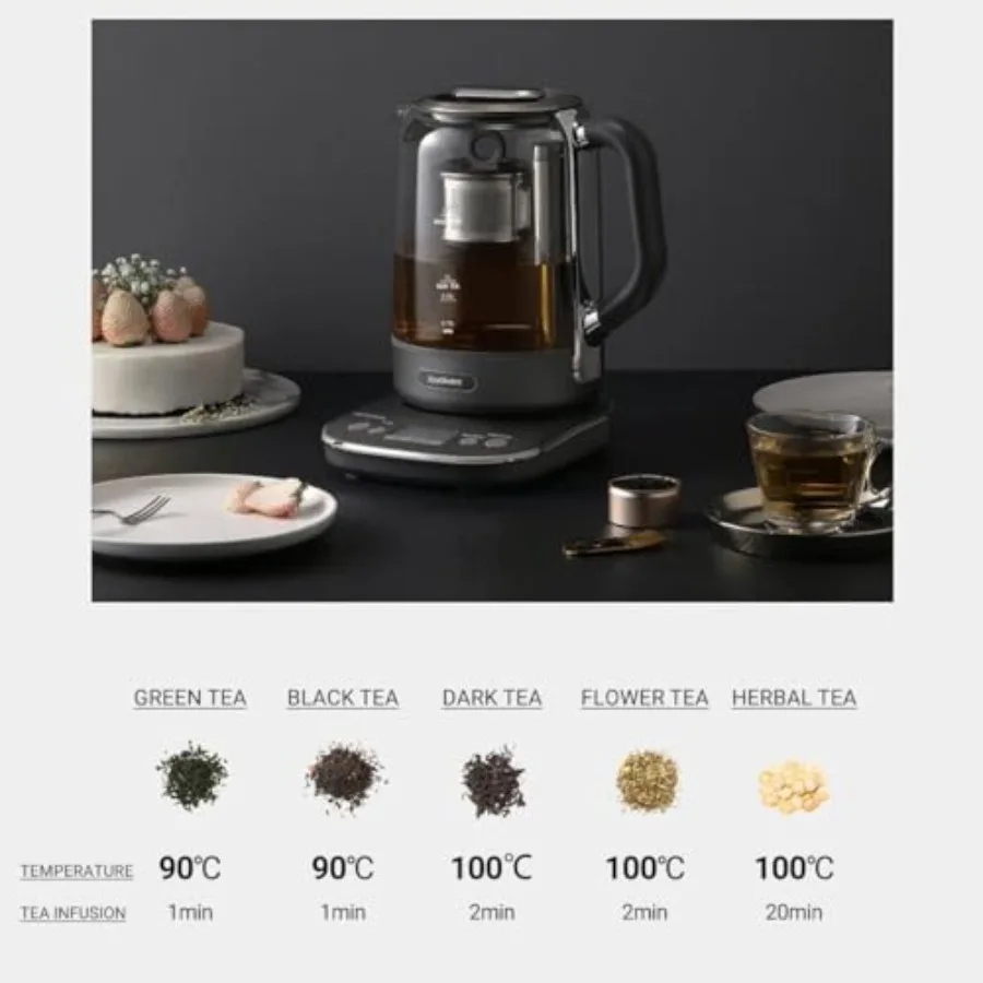 ماكينة صنع الشاي الساخن غلاية كهربائية زجاجية مع مصفاة شاي رفع تلقائي وتحكم في درجة الحرارة 1.7 لتر JD-ZC6088G