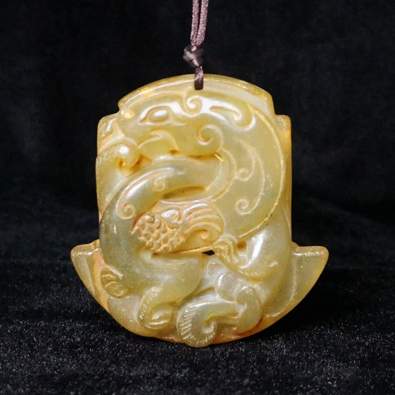 

YIZHU CULTUER ART Chinese Ancient Jade Hand-carved Pi Xiu beast Axe statue necklace Pendant Gift