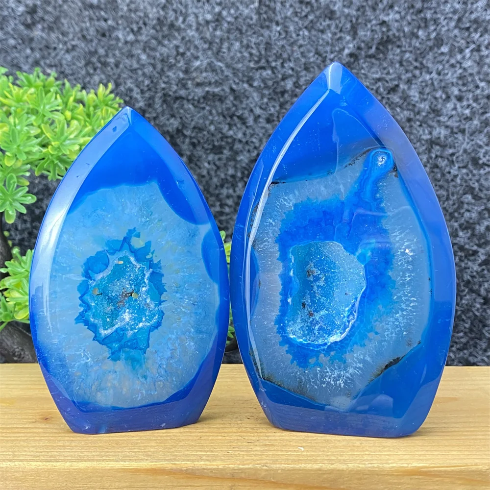 Natural Rare Blue Agate Geode Crystal Ornament Healing Free Form Torch Feng Shui Ornament Home Decor