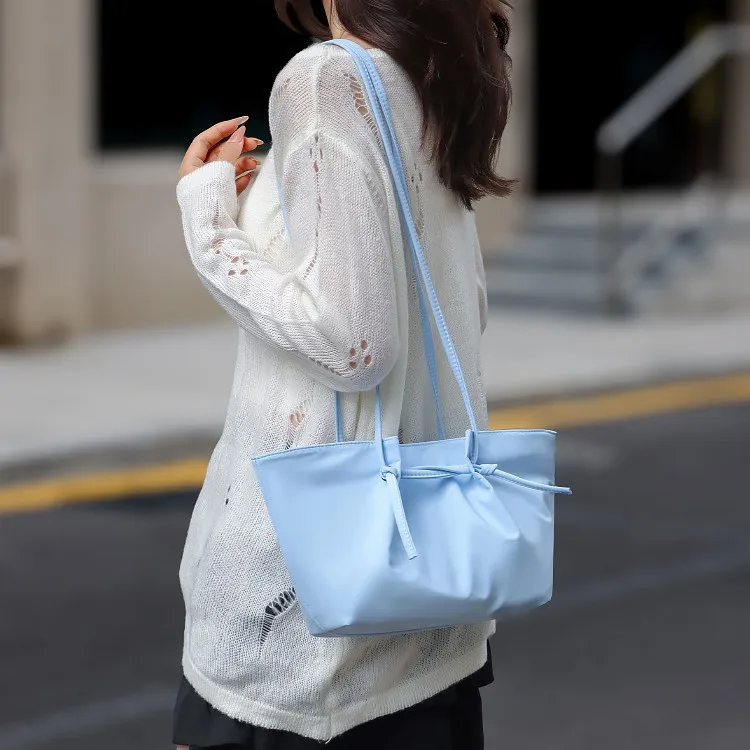 

New Bow Dumpling Bag Women's Drawstring Bucket Bag Shoulder Handbag Commuter Versatile Simple Armpit Bag