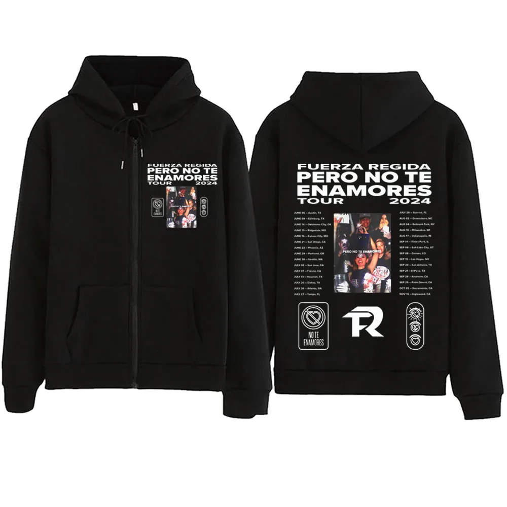 Fuerza-Regida Pero No Te Enamores Tour 2024 Zipper Hoodie  Harajuku Pullover Tops Sweatshirt Streetwear